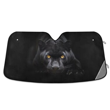 Qilmy Cool Panther Car Windshield Sunshade Automotive Sun Visor Protector Foldable for SUV Truck Front Window Black Leopard