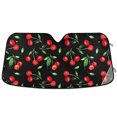 Oarencol Cherry Car Windshield Sun Shade Watercolor Fruit Foldable UV Ray Sun Visor Protector Sunshade to Keep Your Vehicle Cool 51 x 27