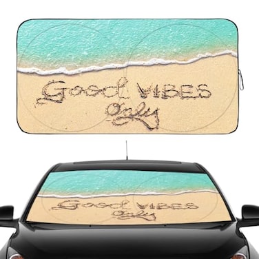 Gven Windshield Sun Shade for Car Front Window Cover Sunshades Visor Automotive Sun Shield for Compact Sedan SUV Midsize Sedan Small Pickup Blocks UV Rays Keep Your Vehicle Cool Good Vibes S