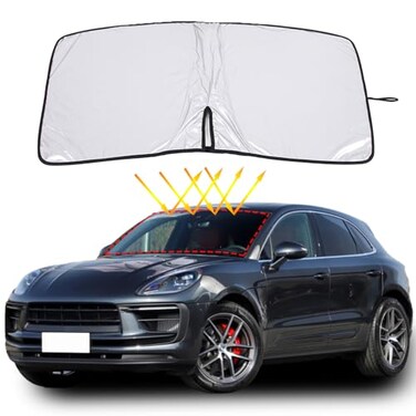 Moittellc Windshield Sun Shade Compatible with Porsche Macan 20142024 UV Ray Reflector Auto Window Sun Shade Foldable Sun Shield That Keeps Your Vehicle Cool Accessories