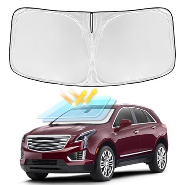 ZOIBV for Cadillac XT5 20172026 Windshield Sun Shade 4 Layers Car Sunshades for Front Windows Shade Cover Custom Fit XT5 Sun Visor 250T Retractable Shade Blocks UV Rays Car Accessories