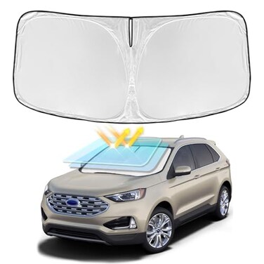 ZOIBV for Ford Edge 20152024 Windshield Sun Shade 4 Layers Car Sunshades for Front Windows Shade Cover Custom Fit Edge Sun Visor 250T Retractable Shade Blocks UV Rays Car Accessories