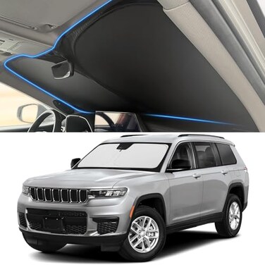 YOJOJOCO Windshield Sun Shade for Jeep 20142025 2026 Grand Cherokee Accessories OEM Size Auto Interior Front Window Sun Visor Heat Protection
