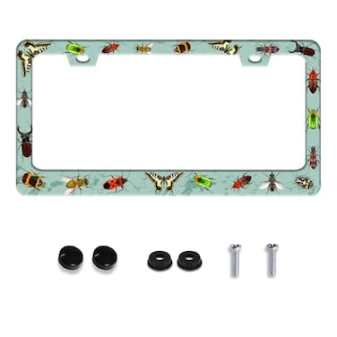 Invincibleframe Personalized License Plate Frame Butterfly Moth Beetle Stainless Steel Accessory Animal License Plate Holder Funny Car Decorative 2 Holes Fits Us Standard License Plates 122 X 63 in fo