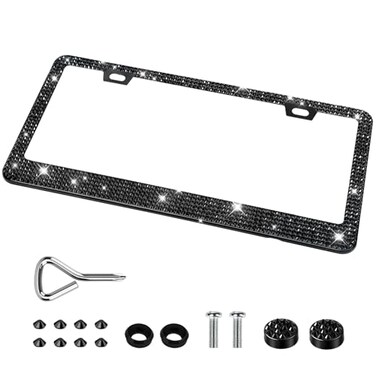 QUANQIUFEI Bling License Plate Frames for Women Sparkly Rhinestone Diamond Car Accessories with Glitter Crystal Caps 1 Pack Black