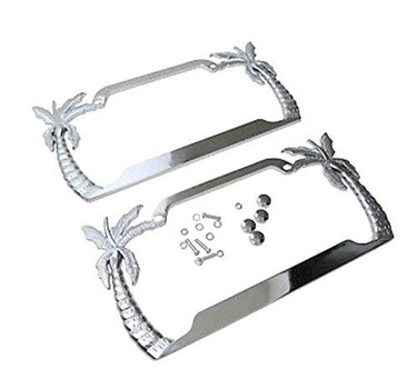 Superb lnf Tropical Palm Tree Chrome Polished License Plate Frame 2 Frames by Superb