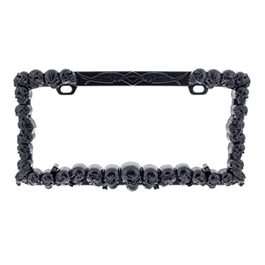 United Pacific Universal DieCast Metal Black Skull License Plate Frame Holder for Cars Trucks RVs Semi Tough Durable Car Accessories 1 Unit