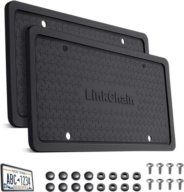 LinkChain License Plate Frame2PCS Silicone License Plate Frames with Drainage Holes RustProof WeatherProof and RattleProof License Plate Holder for Car Black