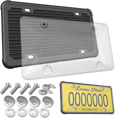 AOOTF Aootf License Plate Cover and Silicone Frame Combo Clear Bubble Novelty Plate Protector Fit Car Tag Unbreakable Black License Plate Frame Cover to Protect Plates Screws Caps