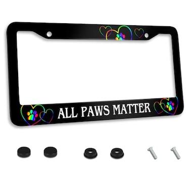 Invincibleframe Personalized License Plate Frame All Paws Matter Rainbow Animal Paw Prints Metal License Plate Accessory Decorative 2 Holes and Screws Fits US Standard License Plates Size 122 x 63 Inc