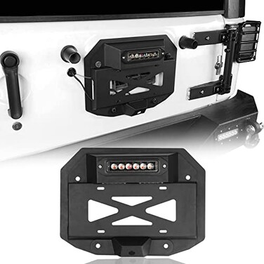 u-Box uBox JK Spare Tire Delete License Plate Relocation Kit w 2x Plate Illuminate Light Third Brake Light for Jeep Wrangler JK 20072018 Unlimited