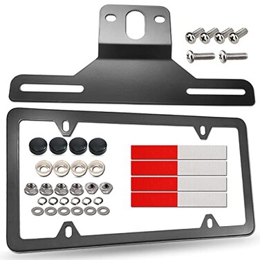 BGGTMO Trailer License Plate Bracket Holder ATVRVsBoatJet Ski Utility Trailer Metal Car Tag Frame and Black Aluminum Cover Mounting Kit with Screw Caps