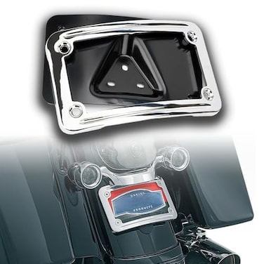 KOONDHEEND Curved Laydown License Plate Mount with Frame fit for Harley Davidson License Plate Mount Truck Bracket 3Hole Relocation kit OEM 3148Silver