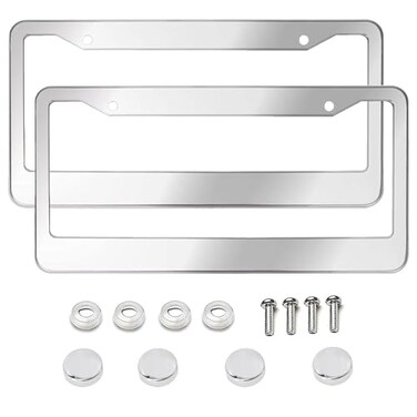 Shutuan License Plate Frame for Women 2 Pack Car License Plate Holder Metal Number Plate Frame Car Tag Frame SilverWide Border