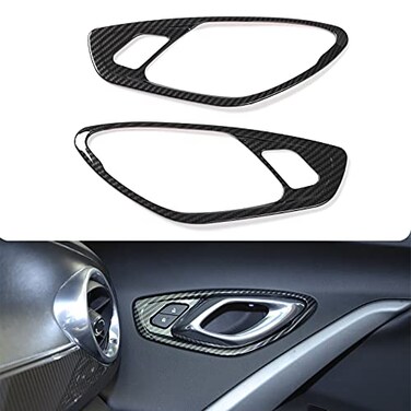 RT-TCZ RTTCZ Carbon Fiber Door Inner Grab Handle Cover Frame ABS Decor Trim Interior Accessories Compatible with Chevrolet Camaro 2017 2018 2019 2020 2021 2022