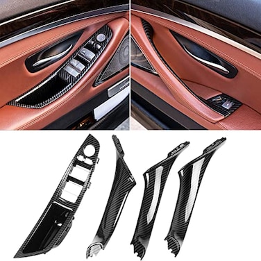 Jaronx Compatible with BMW 5 Door Handle 7PCS Kit F10F11 Carbon Fiber Pattern Driver Window Switch Panel Passenger Door Pull HandlesWindow Switch Covers for 520 523 525 528 530 53520102016