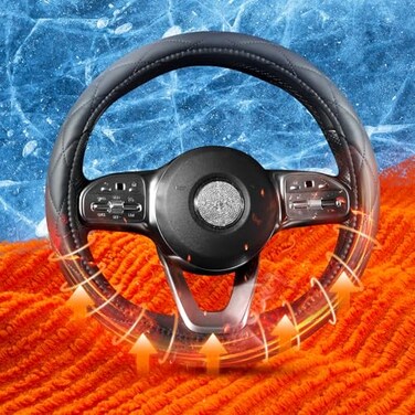 WARMITORY Heated Steering Wheel Cover Luxury Steering Wheel Heater 12V Quick Hand Warmer 14515 inches Outer Diameter for StandardSize Car Steering Wheels Black Leatheret PU