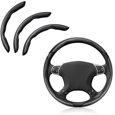 Pincuttee Carbon Fiber Steering Wheel Cover 3PC Universal Non Slip Steering Wheel Protector Matte Black