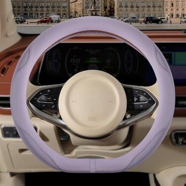 Binsheo Nappa Leather Purple D Shape Steering Wheel Cover Advanced Microfiber Leather NonSlip Breathable Fabric Warm in Winter and Cool in Summer Universal 15 inch