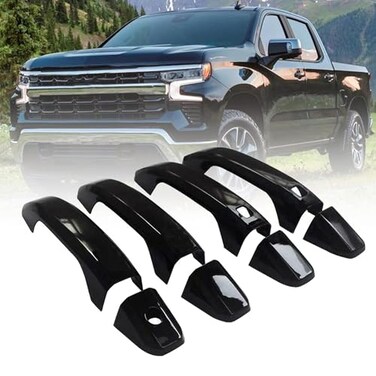 GXARTS 4PCS Glossy Black Door Handle Overlay Covers with 2 Smart Key Hole Compatible with Chevy Silverado GMC Sierra 2020 2021