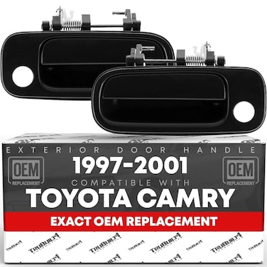 T1A Exterior Front Driver and Passenger Door Handle Replacement Compatible with 19972001 Toyota Camry Smooth Black Plastic OEM 6922033040 6922033041 69220AA010 69220YC030 79426