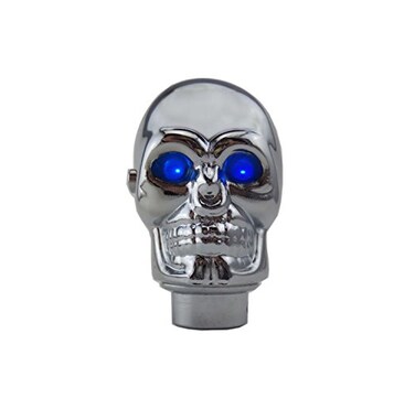 TESWNE Silver Chrome Skull Stick Shift Knob LED Lights Gear Shift Knob Manual Handle Shifter Knobs Blue Eyes
