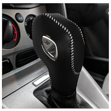 DEYTOP Gear Shift Knob Cover for FusionEscapeFocusFiesta Auto Leather Shifter Knob Trim for EcoSportTransitCMax Accessories Black with Light Gray Stitches