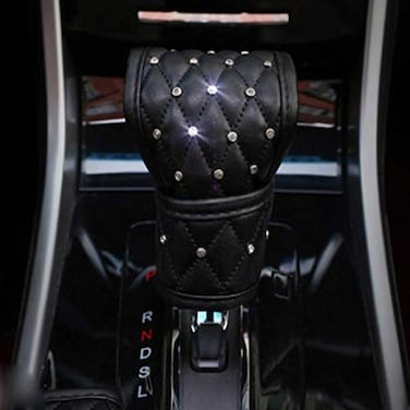 EGBANG Black Leather Gear Shift Knob Cover with Bling Bling Crystal Rhinestones for Women or Girls Universal Fit Gear Shift Stick Protector