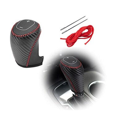 HNLUY Genuine Leather Automatic at Gear Shift Knob Cover Protector Trim for Chevrolet Equinox Malibu Chevy Accessories Red