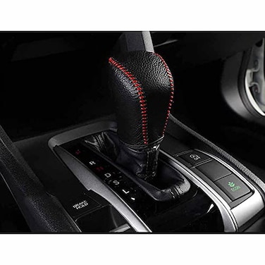 Rifoda for Civic Leather Gear Shift Knob Cover Fit for Honda 10th Civic 2016 2017 2018 2019 2020 2021 Interior Accessories Protective Cover Decoration Black Leather with red Thread