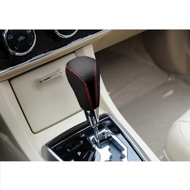 SUNBREATH Compatible with DIY Genuine Leather Gear Shift Knob Cover Interior Accessories Protective Decoration for Toyota Corolla 2018 2017 2016 2015 2014 Black with Red Stitches