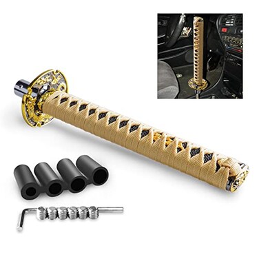 WENJTP Katana Samurai Sword Shift Knob Shifter Katana Universal Fit for Manual Cars with Adapters Gold Black26cm