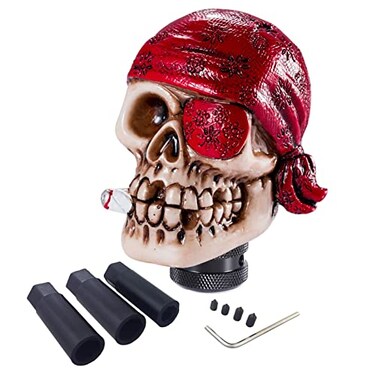 Arenbel OneEyed Pirate Style Gear Lever Shift Stick Handle Car Racing Skeleton Shifter Grip Head Knob Fit Most Manual Auto Transmissions Red
