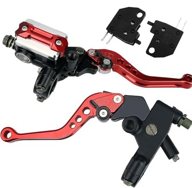 SOLLON Universal Motorcycle 78 22mm Handlebar Brake Master Cylinder Reservoir Adjustable Clutch and Brake Lever CNC Left Right Set for Harley Honda Kawasaki Suzuki Yamaha Red