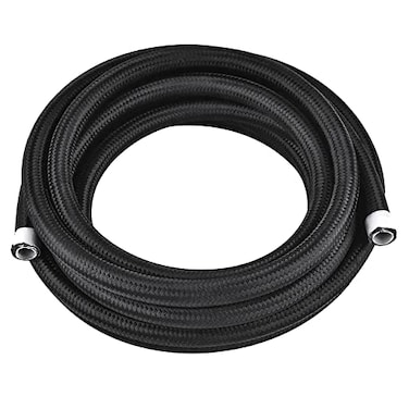 Piodelo 8AN 20FT PTFE Fuel Line Hose E85 Stainless Steel Nylon Braided Fuel Hose Compatible with all Automotive Fuels Lubricants and Coolant Black