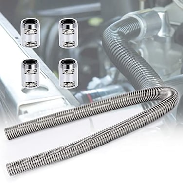 Hypertune Universal 48inch Flexible Radiator Coolant Hose Stainless Steel Kit with 4Pcs Cap Clamp Silver