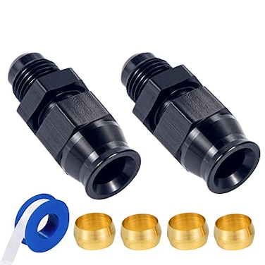 Breezliy 6AN Male Flare to 38 Fuel Hardline Tube Fitting Adapter Straight Connector Aluminum Alloy Black Anodized 2PCS