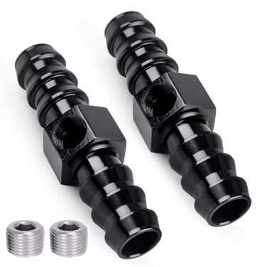 CNRAQR 12 Barb Inline Fuel Pressure Gauge Fitting Adapter with 18 NPT Plug Fitting and Sensor Gage Port Aluminum 2Pcs