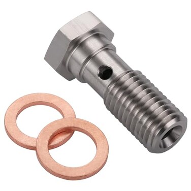 Podavelle M12x15 Metric Stainless Steel Single Banjo Bolt Brake Fitting Adapter 31mm Long with Copper Washers