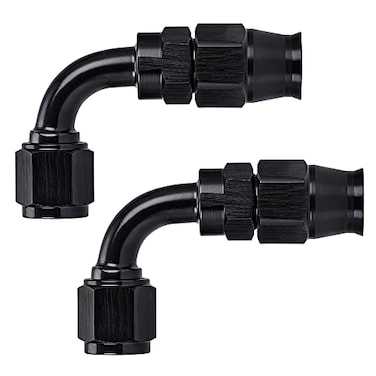 PTNHZ 2PCS 6AN 90 Degree PTFE E85 Hose Fitting End Only For PTFE Nylon Stainless Steel Braided Oil Fuel Line Reusable Hose Adaptor Anodized Aluminum Alloy Black