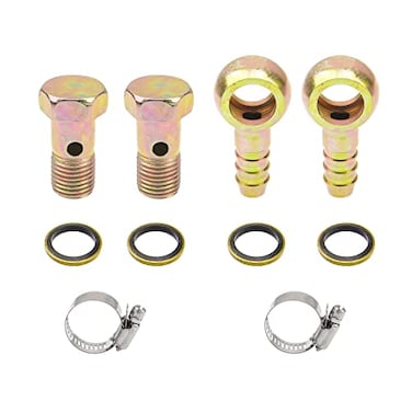 Rrina 2 Sets M14 Banjo Hose Barb Bolt Fittings Banjo Bolt Screw Crush Washer Kit with Hose Clamp for Car Motorcycle