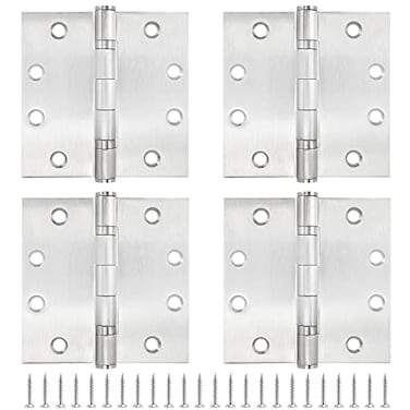 MUKCHAP 4 Packs Modern Silver Stainless Steel Door Hinges 45 x 45 Inches Polished Finish 4 Holes 4 Count