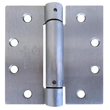 Kwikset Tell Manufacturing Spring Hinge 45x45 Inch Commercial Full Mortise Square Hinge in Satin Chrome with a Template Screw Pattern HG100014