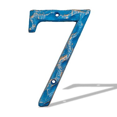 BetLight 55 Inch House Numbers Unique Cast Iron Metal AddressMailbox Number for Outside or Front Door Handmade Gold Blue Finish Number 7