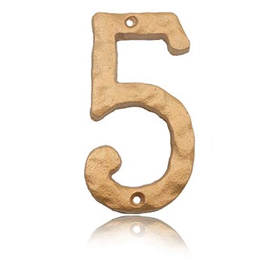 BetLight 6 Inch House Numbers Solid Cast Iron Address Number Unique Hammer Appearance with Elegant Golden Finish Number 5