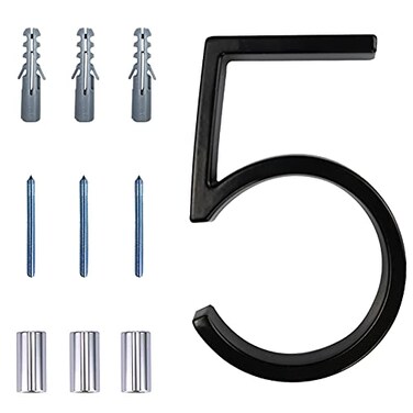Deamos Floating Modern House Numbers 5 inch Zinc Alloy Home Address Number for Outside House with Reflective Paint Finish Black Floating Mount or Flush Mount