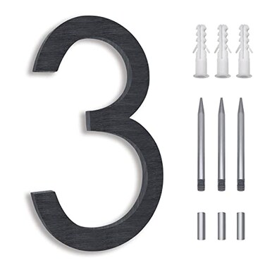 BUTUNITA Modern 8 Inch Black Metal House Numbers Floating Flush Mount Aluminum Number 3