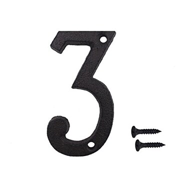 TripDock 3 Inch Wrought Iron House Number Matching Screws Included Black Number 3
