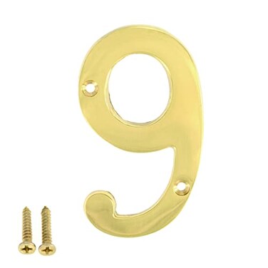 ZhongWang Hardware ZW Hardware A200 6 Inch Brass Bright Brass House Number 9