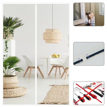 CHIYUNS White Screen Door Mesh Magnetic Closure Heavy Duty 32 x 82 inch Self Closing Fiberglass Mosquito Net with Magnet for Doors Bug Fly Screens Curtain for Doorway Keep Bugs Out Pet Friendly